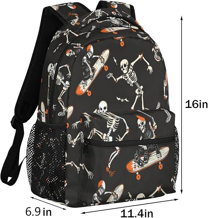 Pardick Halloween Skull Backpacks for Boys Girls Kids Funny Soprt Skuu Lightweight 16 Inch School Backpack Laptop College Bookbag Travel Casual Daypack Hiking Camping Computer Rucksack Medium