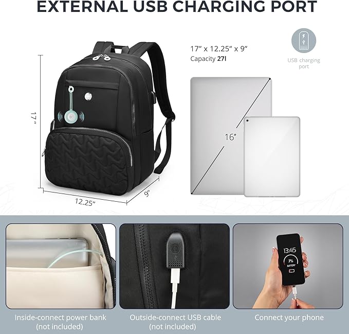 Swissdigital Design Backpack for Women, Medium Black Backpack with Finder, 15.6 inch Laptop Modern Backpacks with USB Charging Port and Finder – Finder Color Random | SD17119507F-01