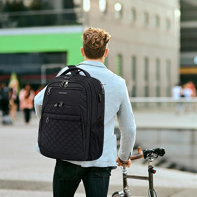 KROSER Travel Laptop Backpack 17 Inch Large Computer Backpack Water-Repellent Daypack with USB Charging Port RFID Pockets for Work/Business/College/Men/Women(Quilted)