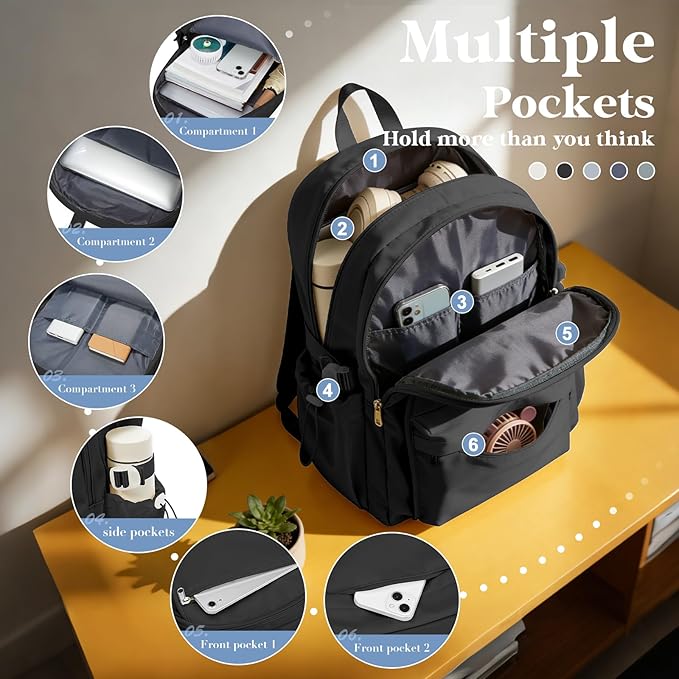 Simple Black School Backpack For Women,Lightweight College Backpack,High School Bag For Teens Boys Girls,Casual daypack Small Travel Backpacks Men Bookbag