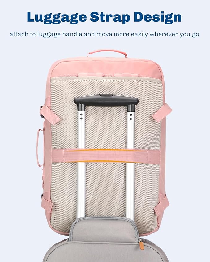 Hynes Eagle Carry on Backpack 38L Large Travel Backpack for Women Flight Approved Weekender Bag Laptop Backpack Men 15 inches Light Pink