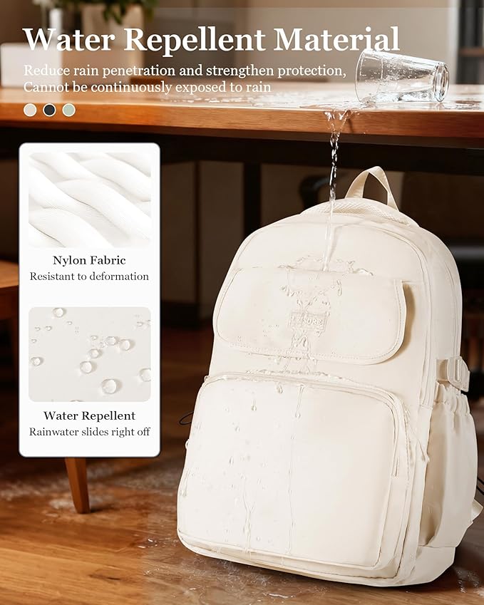 Cute Middle School Backpack For Teen Girls,Waterproof Casual Bookbags,Lightweight Travel Daypack,Basic Laptop College Backpack For Women(White)