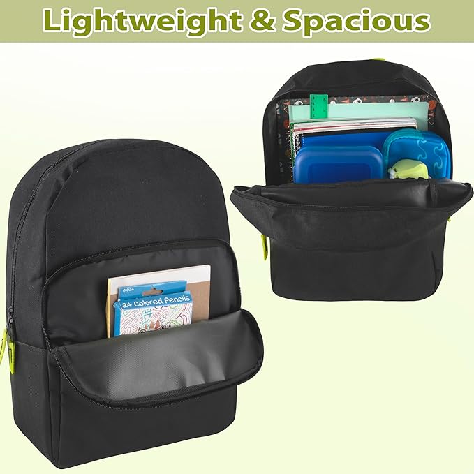 Trail maker Color Block Backpacks for School Boys and Girls, 15 Inch Two Tone Colorful Small Travel Backpack for Kids (Black)