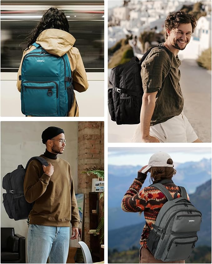 WATERFLY Travel Laptop School Backpack: Big Student College Middle School Bookbag for Women Men, Work Casual Daypack with 15.6" Computer Compartment, Anti Theft Water Resistant Commuter Bag