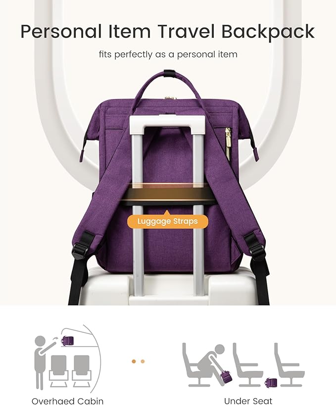 LOVEVOOK Laptop Backpack for Women with Giant Tumbler Holder Pocket,18 inch Waterproof Travel Backpack Purse Computer Laptop Bag,Professional Work College Nurse Teacher Backpack Daypack,Dark Purple