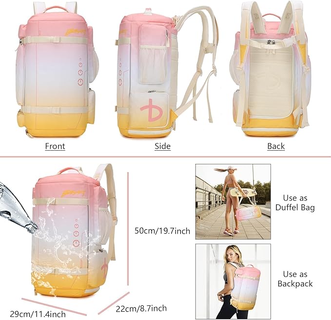 BE SMART 2 in 1 Convertible Gym Duffel Bags with Shoes Compartment-32L Waterproof Extra Large Workout Backpack for Gym Women, Heavy Duty Sports Duffle Backpacks for Travel, Hiking, Camping, Carry on