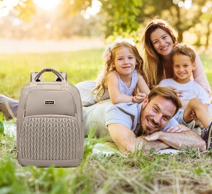 Diaper Bag Backpack - Extra Large Diaper Bag for Two Kids Twins (Expandable 30-38L) - Travel Baby Backpack with Changing Pad for Mom Dad (Quilted, Water Resistant, Brown Taupe)