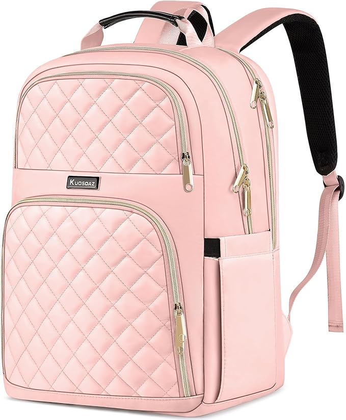 Backpacks for Women, Cute School Backpack for Teen Girls, 15.6 Inch Cute Quilted Laptop Backpack, Large Bookbag for Middle School College Students, Pink