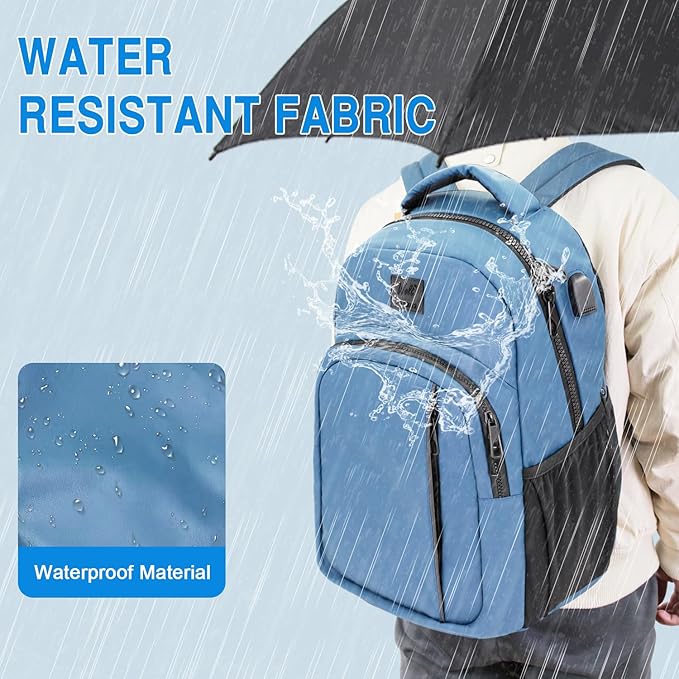 WOLT Laptop Backpack for Men Women for 15.6 Inch and 17 Inch Notebook, Travel Backpack Carry On Flight Approved with Computer Compartment, College Bookbag with USB Charging Port (Blue)