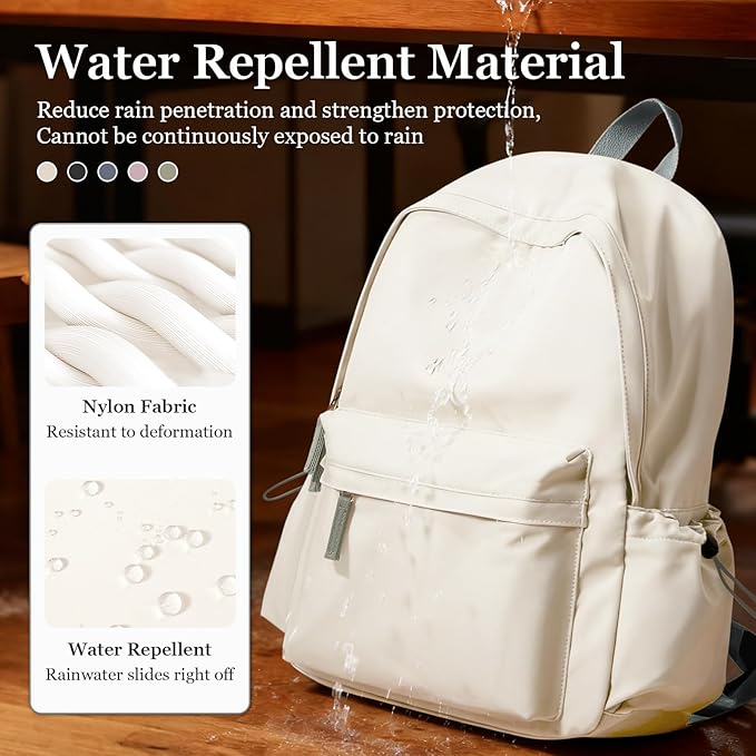 Cute School Backpack For Girls Boys Casual College Laptop Backpack Water Resistant High School Book Bag Lightweight Simple Daypack (Beige with Green)
