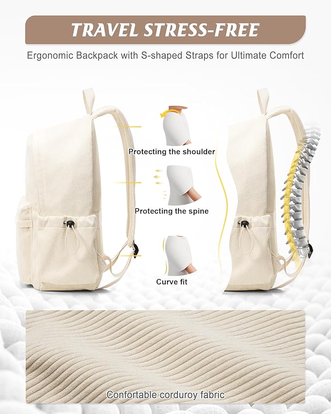 Classic Backpacks For School Teens Girls Boys, Lightweight Casual Daypacks Middle Students Backpck, Cute High School Bookbag, Simple College Backpack for Women Men(Beige)