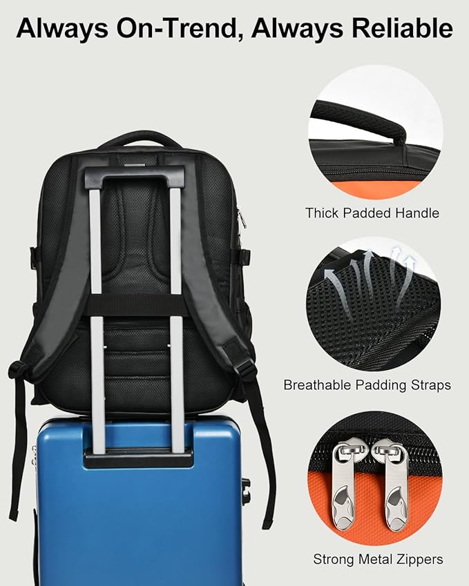 Travel Backpack for Women & Men, Large Carry On Personal Item Bag Airline Approved, Waterproof Traveling Overnight Bags, Gifts Laptop Backpack for Travelers College-Students Commuters (Black/Brown)