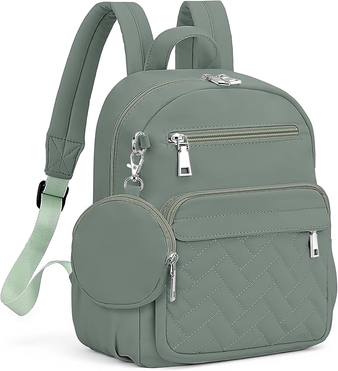 Mini Backpack for Women Small Backpack Purse, Anti Theft Backpack Waterproof Lightweight Puffer Back packs for Travel, Work with Coin Purse Green