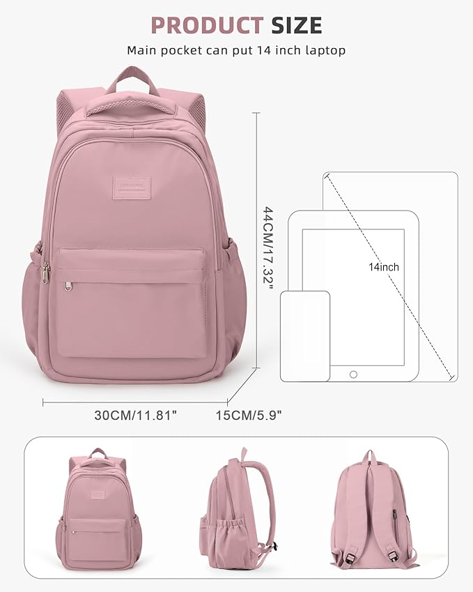 Lightweight School Backpack for Women Men, Laptop Travel Casual Daypack College Secondary School Bags Bookbag for Teenage Girls Boys, Pink