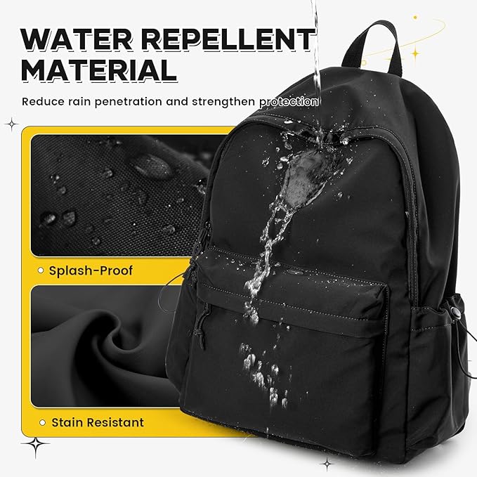 Classic Large Black Backpack For Women,Waterproof High School Bookbag,Lightweight Casual Travel Daypack,College Backpack Men,Middle School Bag For Girls Boys