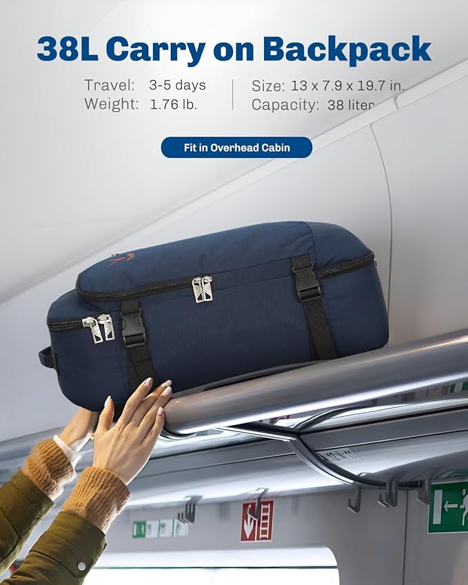 Hynes Eagle Carry on Backpack 38L Large Travel Backpack for Women Flight Approved Weekender Bag Laptop Backpack Men 15 inches Dark Blue
