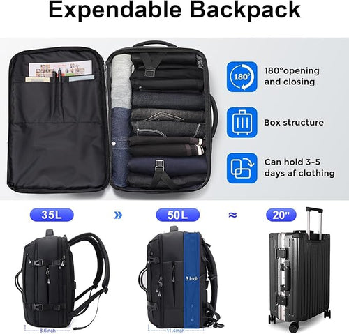 50L Carry on Travel Backpack for Men Women Airline Approved Convertible Duffle Backpack Luggage Bag,TSA Overnight Bags,fits 17" Laptop Smart Backpack-Grey