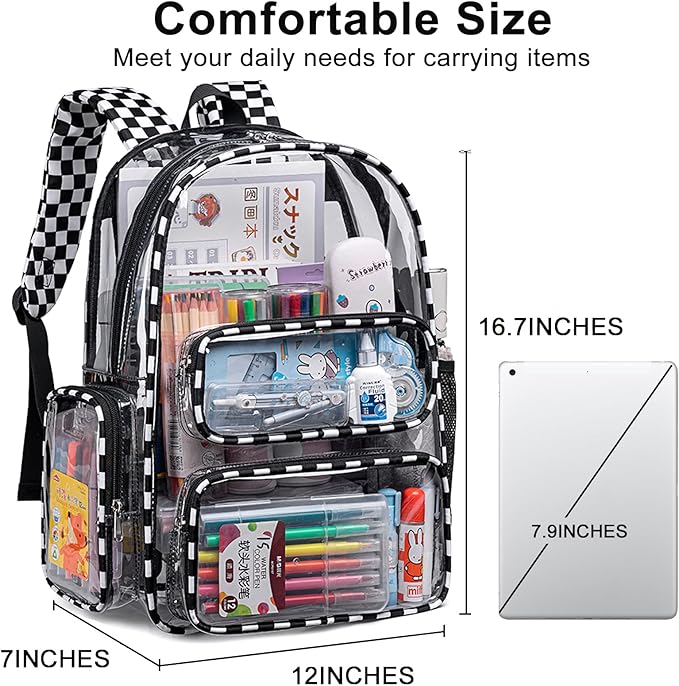 BTOOP Clear Backpack Heavy Duty Transparent Backpack 17" See Through Bookbag for College Work Festival Security with Padded Strap Large Capacity