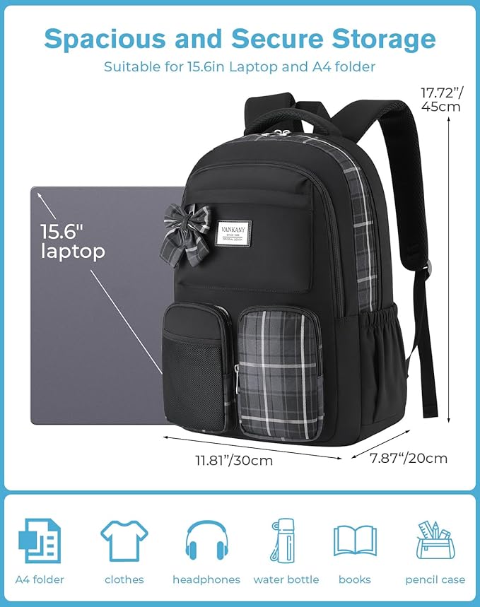 Laptop Backpack for Women College Students, Kids School Backpack Bookbag for Highschool Teen Girls Mochilas para Mujer, Black