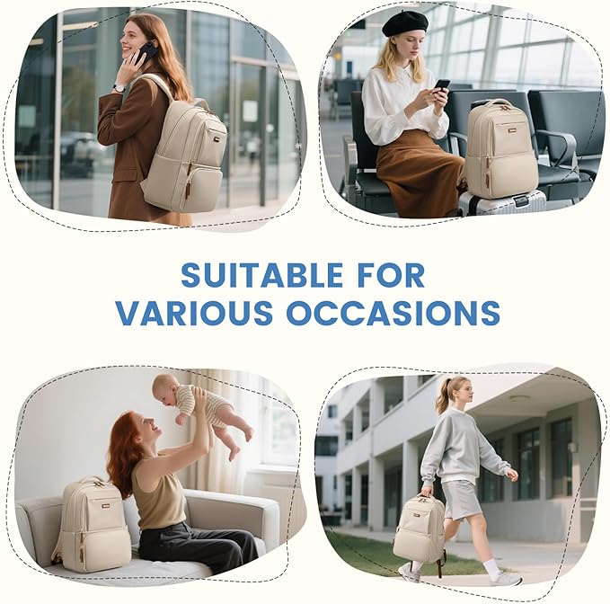 Lunch Backpack 16 Inch Laptop Backpack with Insulated Cooler Lunch Box Food Bag for College Work Camping Picnics (Apricot)
