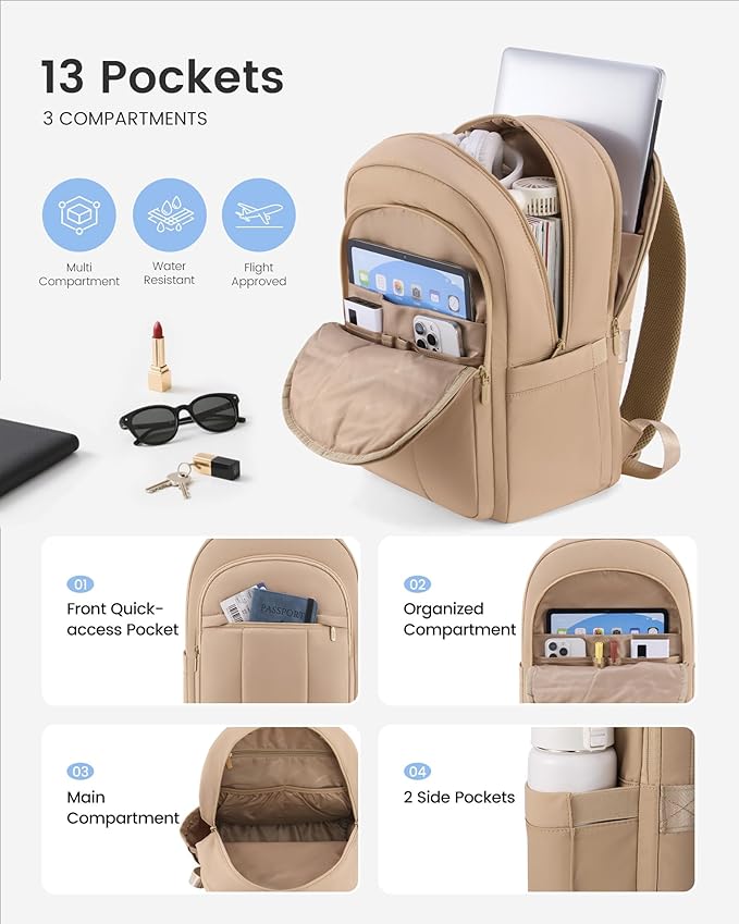 LOVEVOOK Laptop Backpack for Women, Puffer Travel Bag Fits 17 Inch Laptop, Lightweight Work Daypack for Teacher Nurse, Water-resistant College Bookbag, Coffee Brown