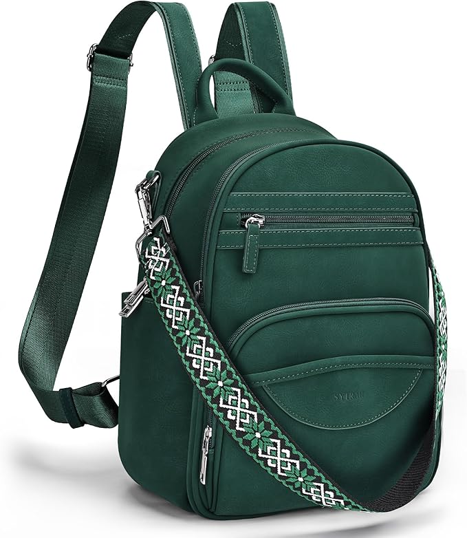 Small Backpack Purse for Women, Mini Backpack Vegan Leather with RFID Blocking & Tablet Pocket, Cute Shoulder Handbag for Travel, School & Work Green