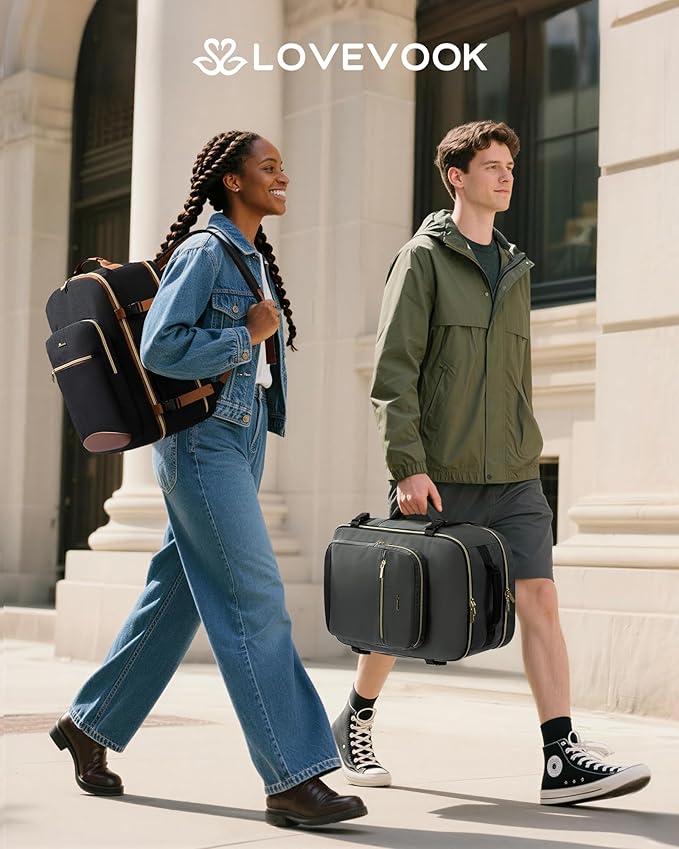 LOVEVOOK 40L Large Travel Backpack for Women Men, 17 Inch Carry on Backpack for Traveling on Airplane, Personal Item Travel Bag Airline Approved, Business Causal Weekender Backpack, Grey Green-Black
