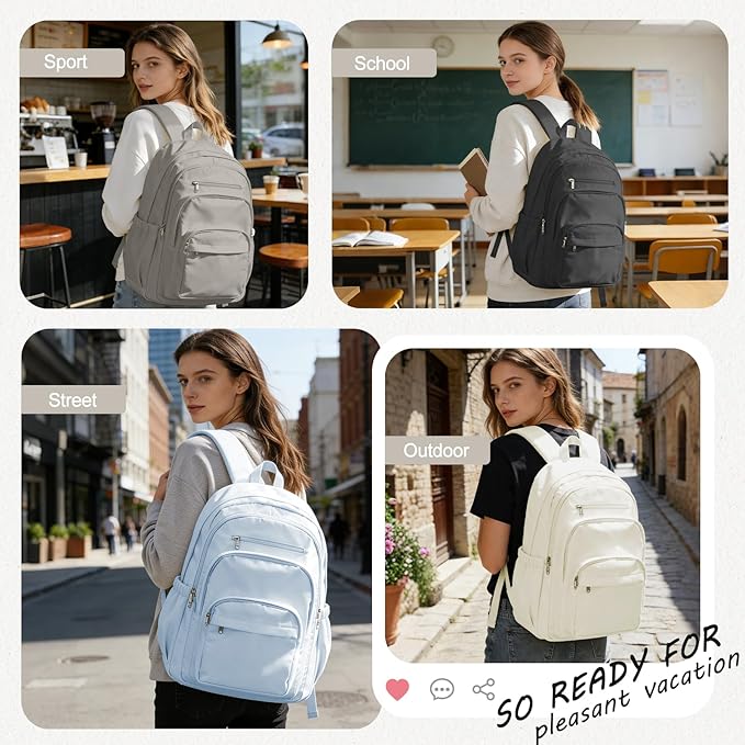 College Backpack For Women Men,Lightweight High School Bag,School Backpack With Lots Of Pockets,Cute Bookbag For Teens Boys Girls,Casual Daypack Backpack For School(Gray Brown)