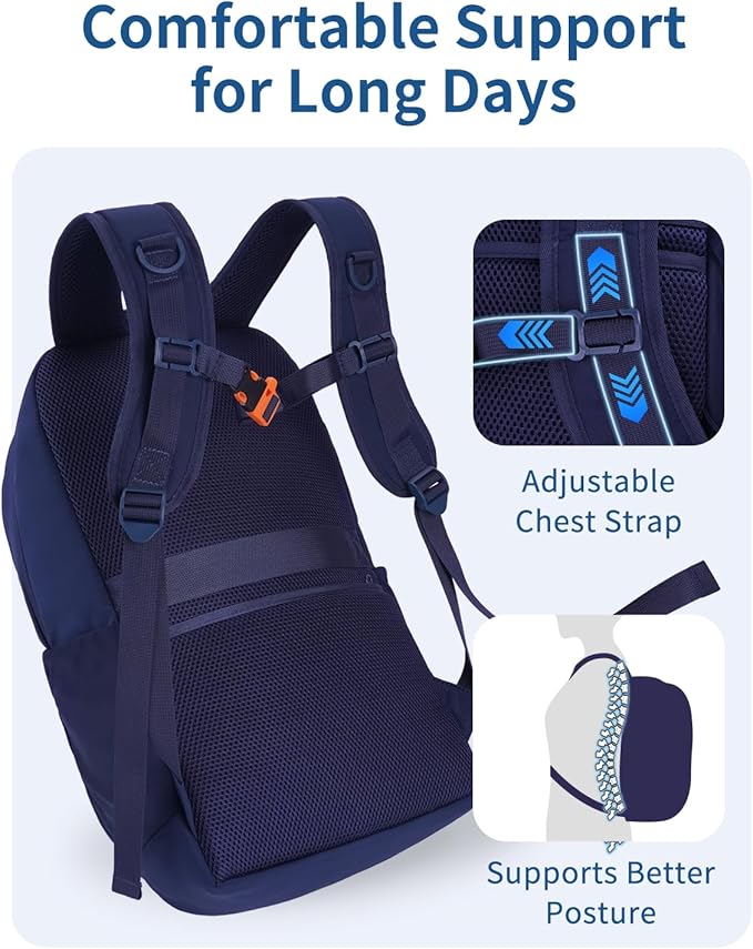 WANDF 15.6-Inch Laptop Backpack for Women, Travel Backpack Water-Resistant Lightweight College Backpack for Work Casual Business Weekender (Navy Blue)