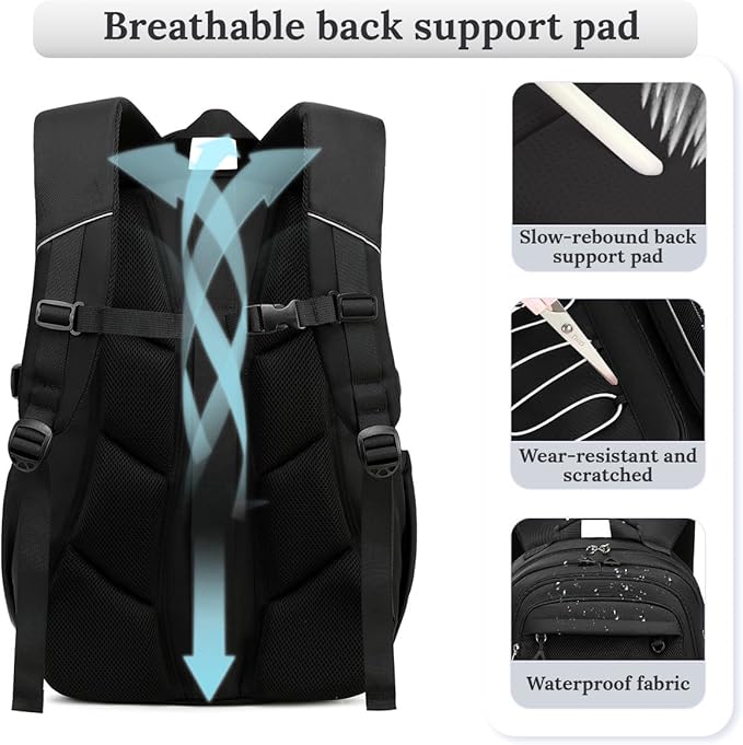 Cusangel Teen Girls Backpack for School,18in Black Travel Big Student Laptop Backpack For College,Large Capacity Bookbag Waterproof Daypack
