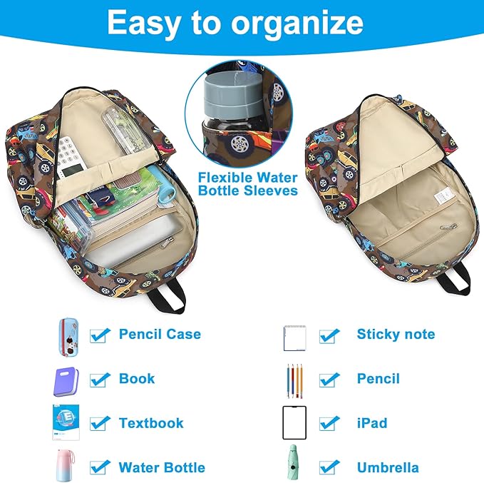LEDAOU Kids School Backpack with Lunch Box for Boy Kindergarten BookBag School Bag Preschool Kindergarten Toddler Backpack (Brown)