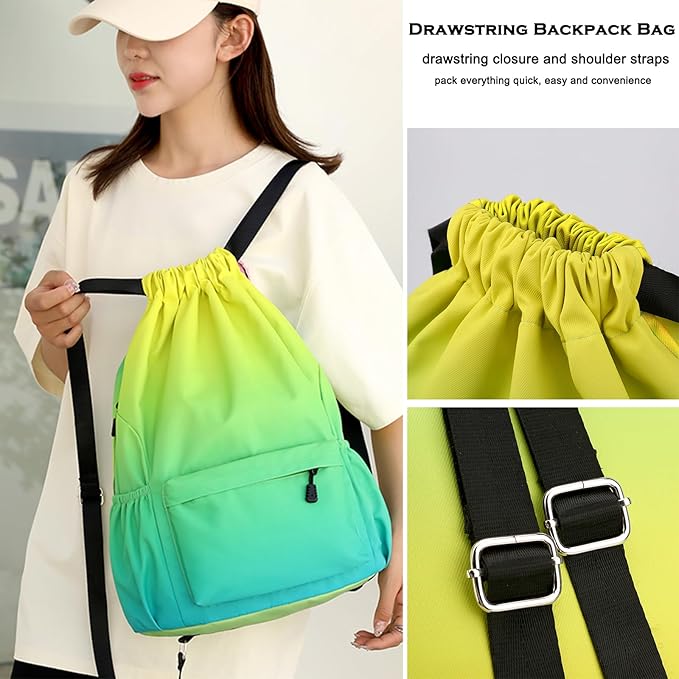 Drawstring Backpack for Women Drawstring Gym Bag Water Resistant Small Cinch Sack Pull String Backpack Bag (Red-Blue)