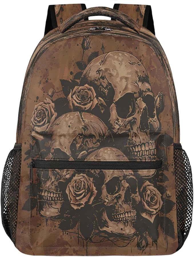 Pardick Vintage Skull Backpack for Kids Girls Boys Lightweight School College Students 18in Bookbag Large Capacity Computer Backpacks Laptop Rucksack Travel Gym Hiking Camping Daypack