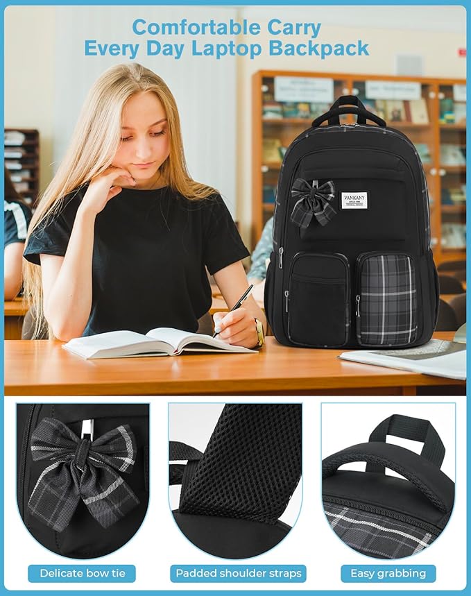 Laptop Backpack for Women College Students, Kids School Backpack Bookbag for Highschool Teen Girls Mochilas para Mujer, Black