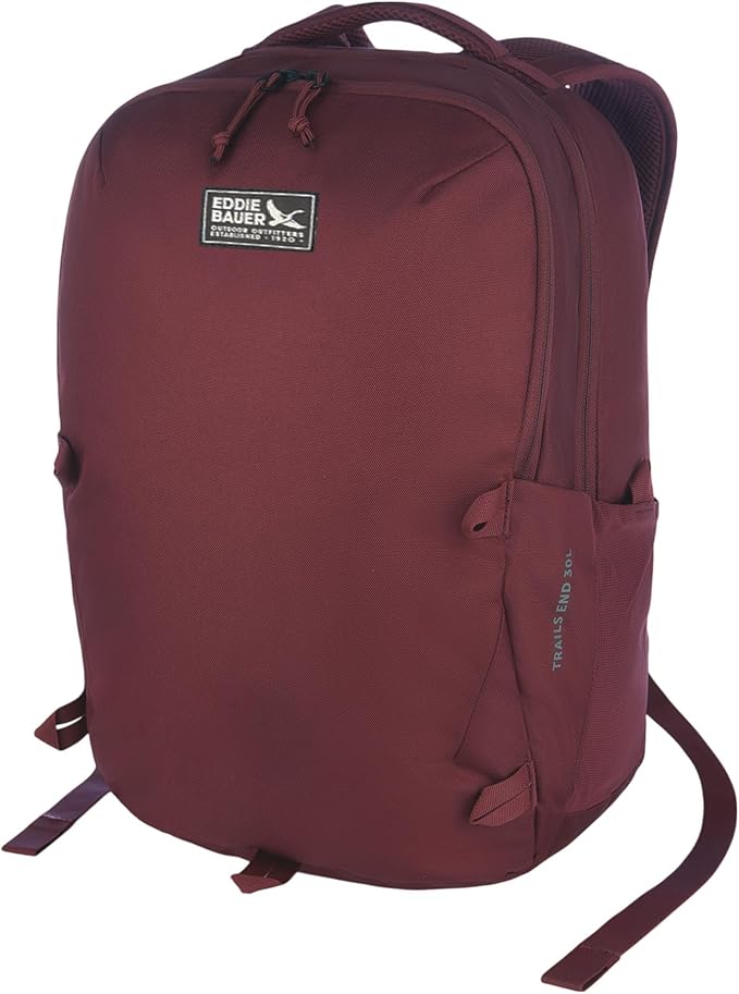Eddie Bauer Trail Ends Backpack 28L | Laptop Sleeve | Everyday Carry | Travel | Work | Commuting | Stretch Side Pockets | Padded Shoulder Straps | Mesh Back - Black Cherry
