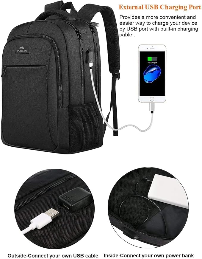 MATEIN Business Laptop Backpack, 15.6 Inch Travel Laptop Bag Rucksack, Water-Resistant Bag Daypack for Work College Computer Men Women Backpack, Black