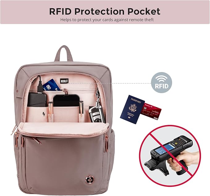 Swissdigital Design Women's Laptop Backpack, Compact College Bookbag with USB Port,Well-Organized Daypack for Work Business, Fits 15.6" Laptop, Pink | SD1006F-82