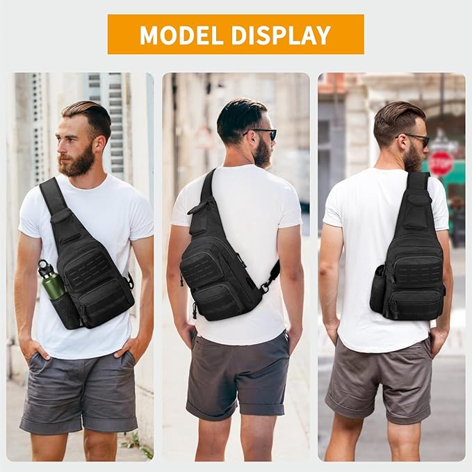 BAIGIO Tactical EDC Sling Bag Black Military One Strap Shoulder Backpack Small Molle Range Bags Chest Pack