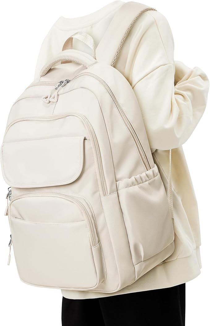 School Backpack for Girls, High Elementary School Laptop Backpack College Student Women Bookbag, Mochilas Escolares para Niñas, Teens Girls Bookbag Casual Daypack, Beige
