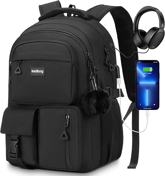 Cute School Backpack for Women,Bookbag Middle High School Bags Teen Girls,Knapsack Back Pack Stuff for College Student,Black