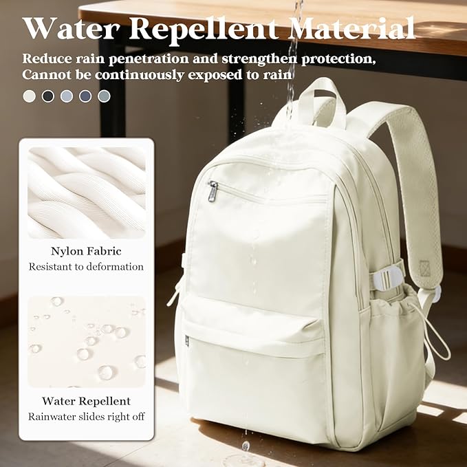 Simple School Backpack For Women,Lightweight College Backpack,High School Bag For Teens Boys Girls,Casual daypack Small Travel Backpacks Men Cute Bookbag(Beige)
