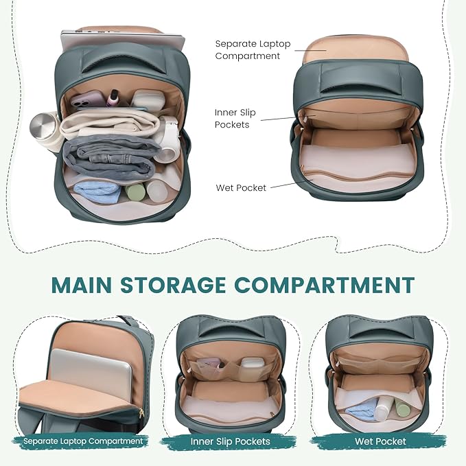 Lunch Backpack 16 Inch Laptop Backpack with Insulated Cooler Lunch Box Food Bag for College Work Camping Picnics (Atrovirens)