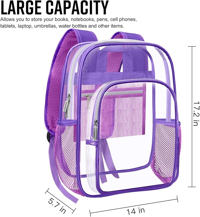 HEEYA Clear Backpack Heavy Duty Transparent Backpack for Security, Sports, Work, Travel, Stadium