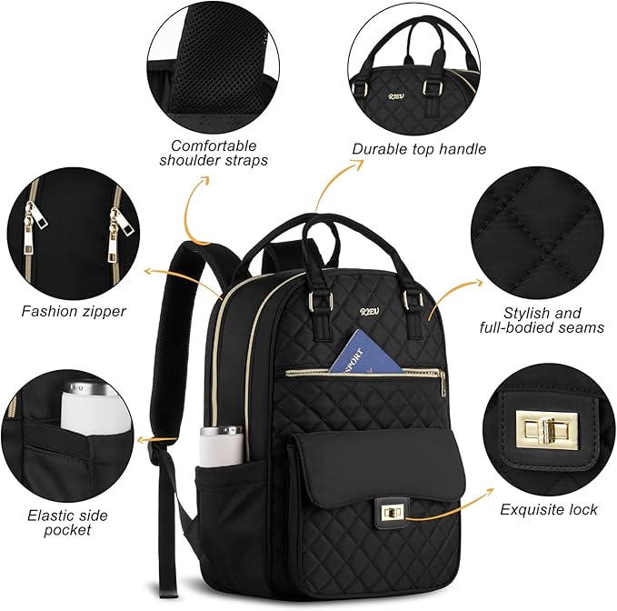Laptop Backpack Women 15.6in,Cute School Backpack Bookbag for Teen Girls College Student,Mochila para niña adolescente for Work Travel,Aesthetic Backpack,Black