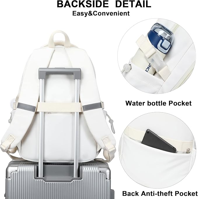 Laptop Backpack 15.6 Inch College Backpacks for Women, School Backpack for Girls,Students Aesthetic Anti Theft Travel Daypack Large Bookbags Middle High School Back Pack(Beige)