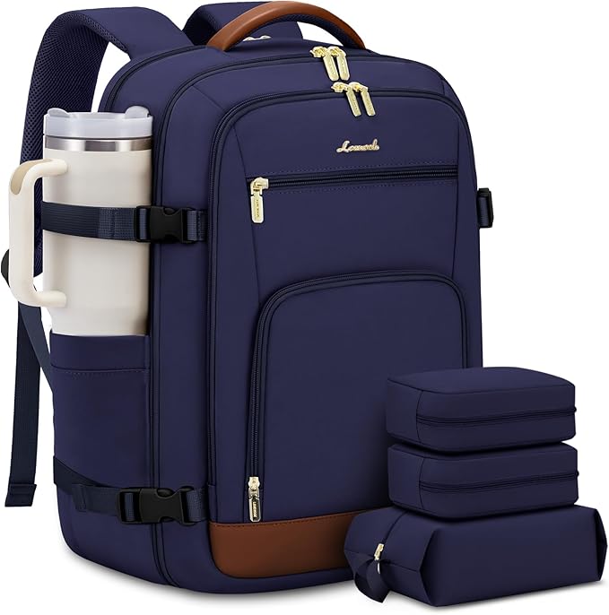 LOVEVOOK Travel Backpack For Women Flight Approved, 50L Large Carry On Backpack, Personal Item Travel Bag for Airplanes, Business 18 Inch Laptop Backpack, Weekender Overnight Daypack, With 3 Cubes