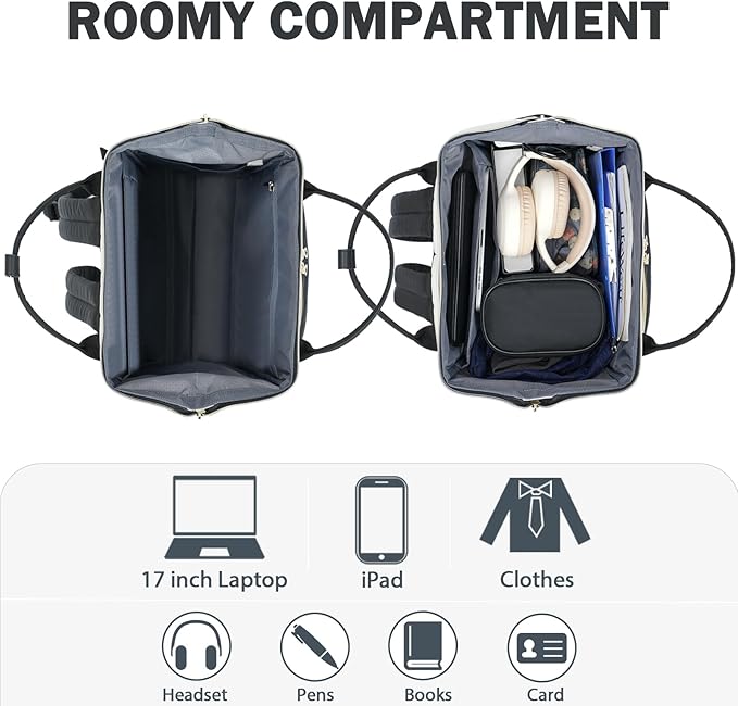 KROSER Laptop Backpack 17" Stylish Backpack Water Repellent College Casual Daypack with USB Port Travel Business Work Bag for Men/Women-Beige/Black