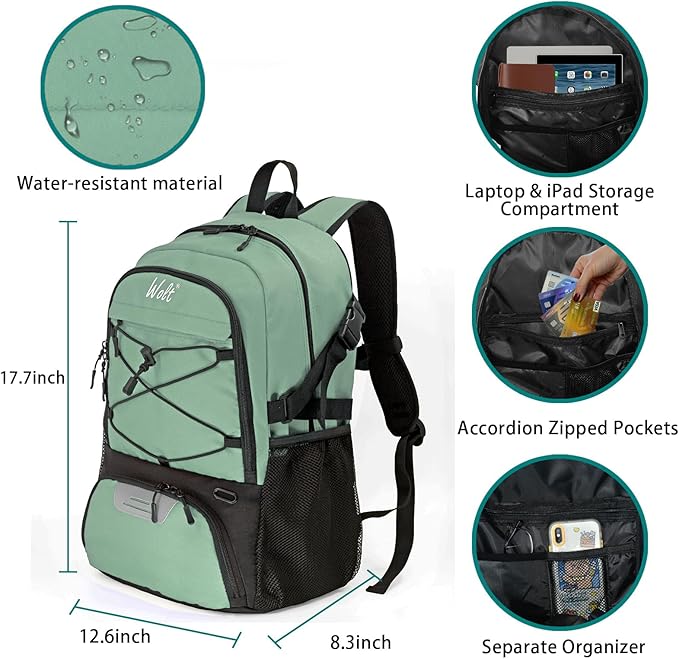 WOLT Basketball Backpack Large Sports Bag with Separate Ball Holder & Shoes Compartment, Best for Basketball, Soccer,Gym