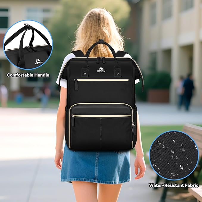 MATEIN Lunch Backpack, 15.6 Inch Laptop Backpack with Lunch Box, Stylish Nurse, Teacher Work Backpacks with Insulated Compartment, Meal Prep Bag for Women Men Commute Outdoor Picnic Camping, 2Pcs Set