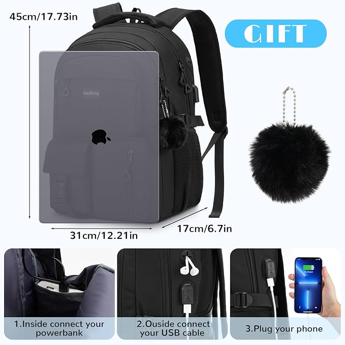 Cute School Backpack for Women,Bookbag Middle High School Bags Teen Girls,Knapsack Back Pack Stuff for College Student,Black